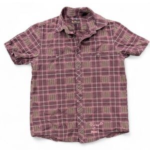 Ben Sherman Maroon Plaid Short Sleeve Button Down Shirt